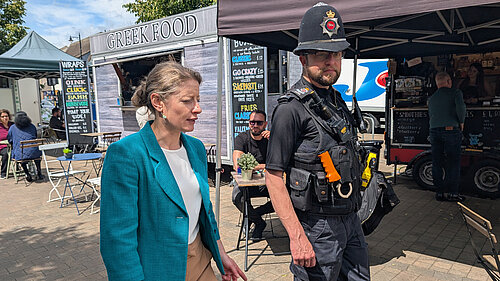 Helen Maguire during her police walkabout in Epsom